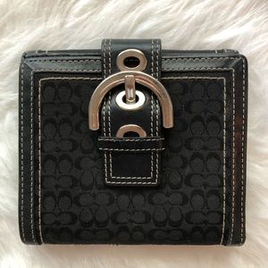 Coach Black Signature Canvas Wallet with Silver-Tone Buckle